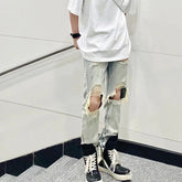 Men Jeans Ripped Jeans Men's Summer Vintage Distressed Loose Casual Wide-Leg Trousers